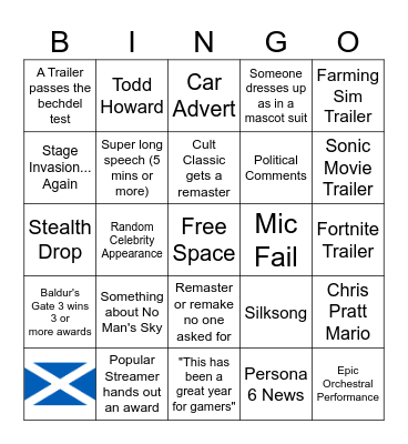 Game Awards 2023 Bingo Card