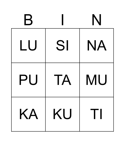 SILBID Bingo Card