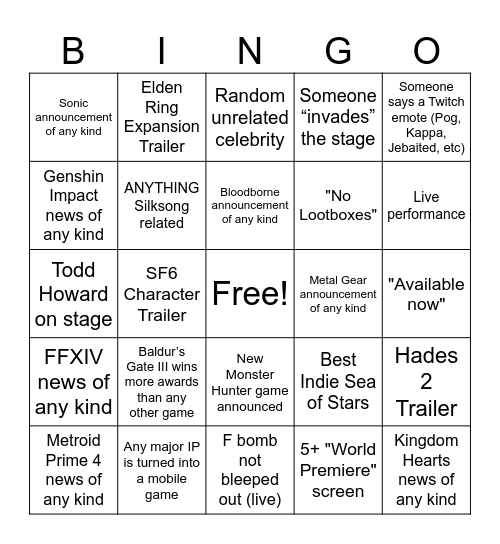 Untitled Bingo Card