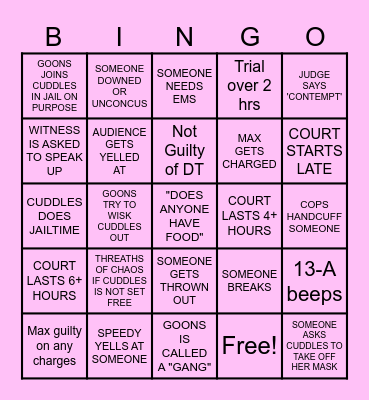 ART PROJECT COURT Bingo Card