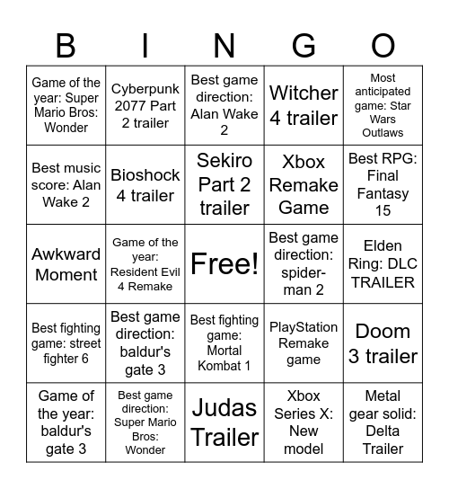 Video game awards Bingo Card