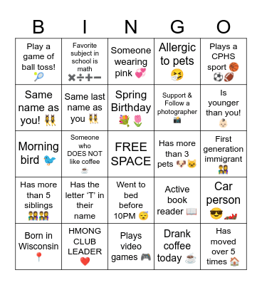 2023-2024 CPHS HNY BINGO Card