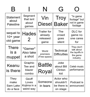 Game awards 2023 Bingo Card