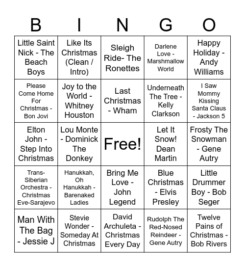 HOLIDAY MUSIC BINGO Card