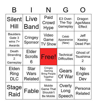 Game Awards Bingo Card
