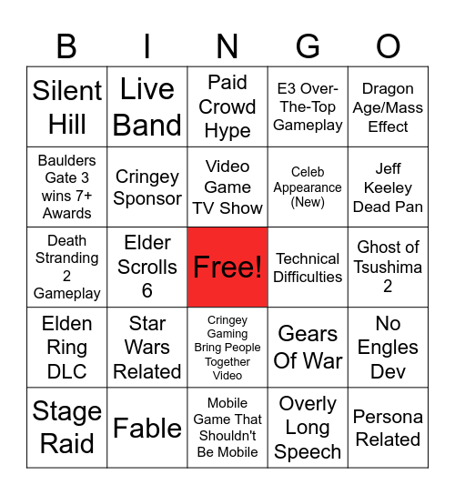 Game Awards Bingo Card