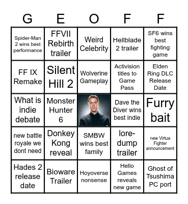 The Game Awards 2023 Bingo Card