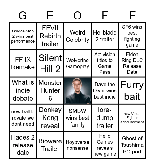 The Game Awards 2023 Bingo Card