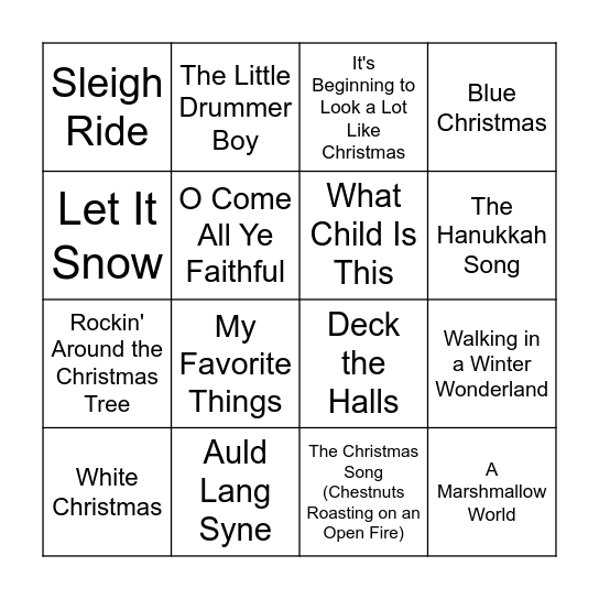 Holiday Music Bingo! Bingo Card