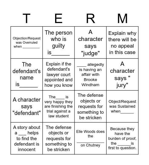 Criminal Law Terms Bingo Card