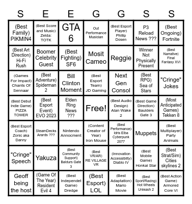The Game Awards 2023 Bingo Card