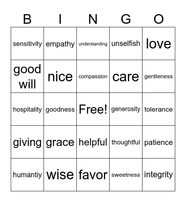 House of Tolmao Kindness Bingo Card