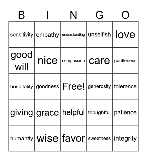 House of Tolmao Kindness Bingo Card