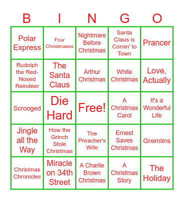 Holiday Movie Trivia Bingo Card