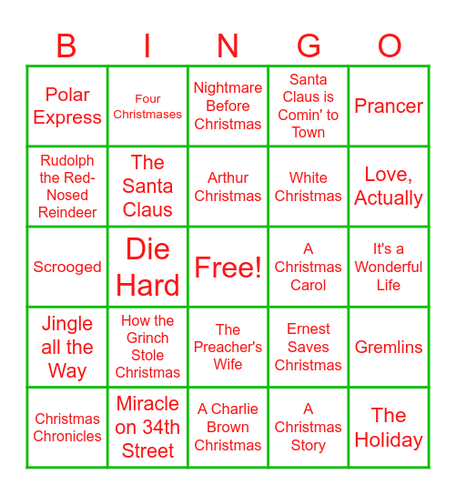 Holiday Movie Trivia Bingo Card