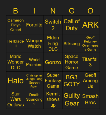 The Game Awards Bingo Card