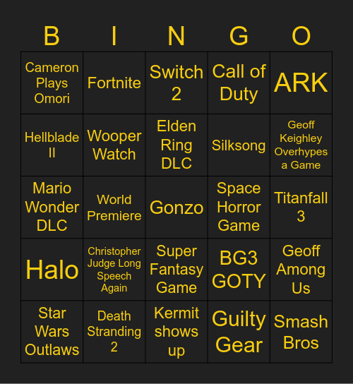 The Game Awards Bingo Card