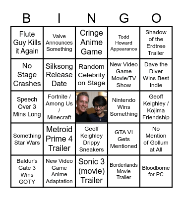 Game Awards 2023 Bingo Card
