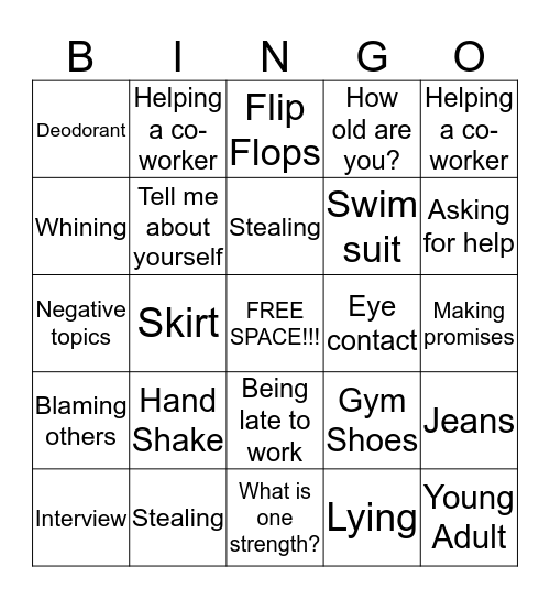 VOC CLASS BINGO Card