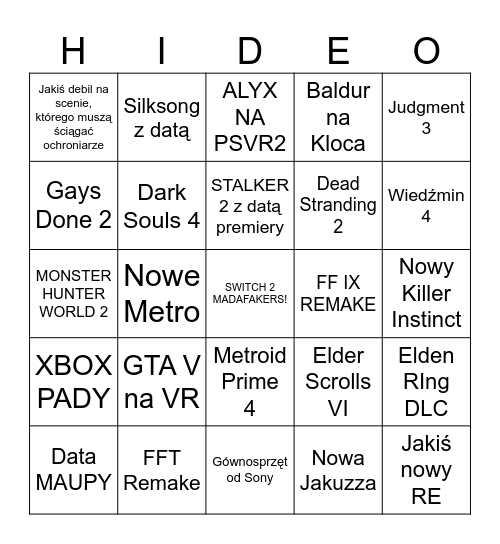 THE GAME AWARDS OFFICIAL PSX BINGO Card