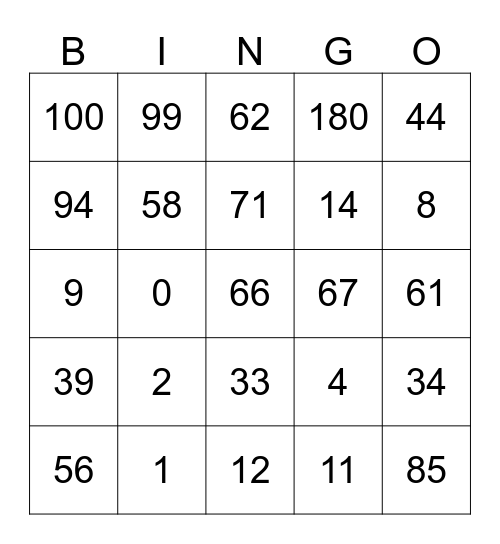 English bingo  Bingo Card