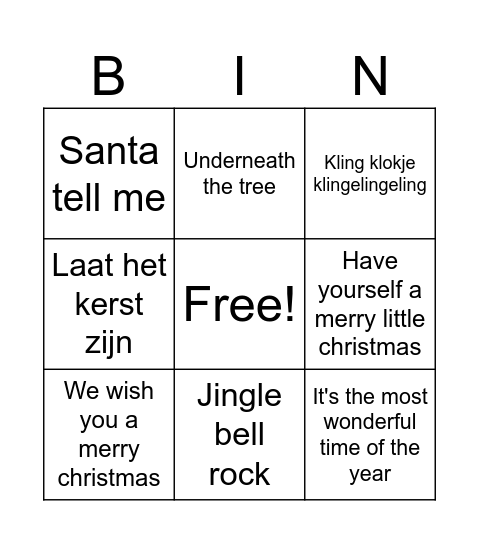 Swingo Kerst Bingo Card