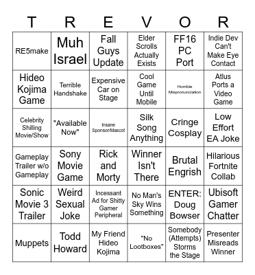 Game Awards 2023 Bingo Card
