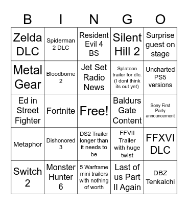 TGA 2023 Bingo Card