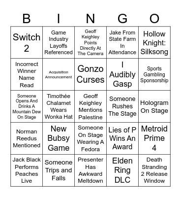 Game Awards 2023 (Hard Mode) Bingo Card