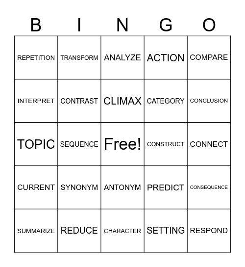 Vocabulary Bingo Card