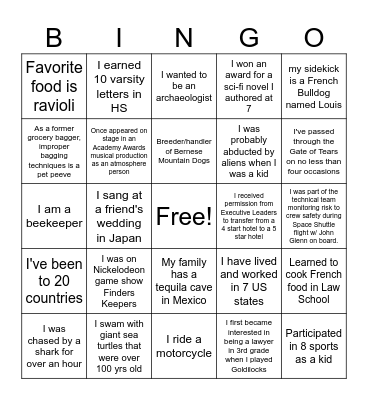 Legal Team Interesting Facts Bingo Card