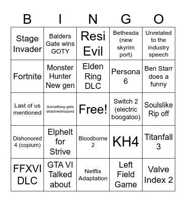 GOTY BINGO Card