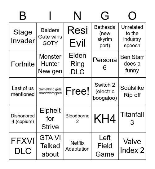 GOTY BINGO Card