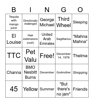 Lala's 45th Birthday!! Bingo Card