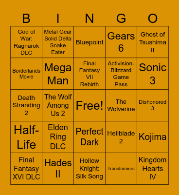 The Game Awards 2023 Predictions Bingo Card
