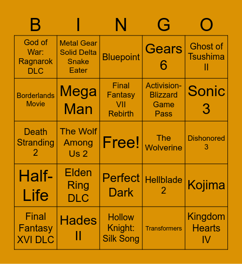 The Game Awards 2023 Predictions Bingo Card