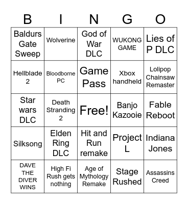 Game awards Bingo Card