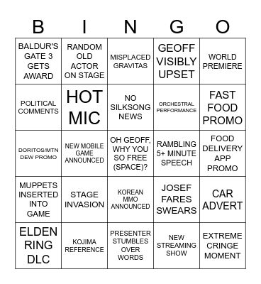 TGAs 2023 Bingo Card