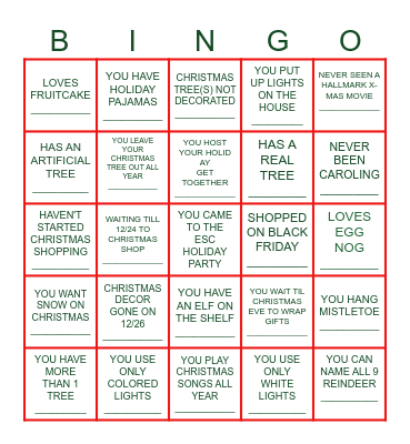 ESC STAFF HOLIDAY BINGO Card