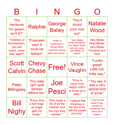 Christmas Movie Bingo Card