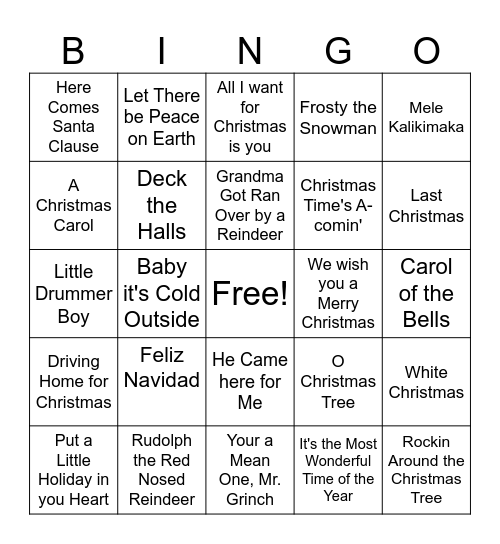 What's that Christmas Song? Bingo Card