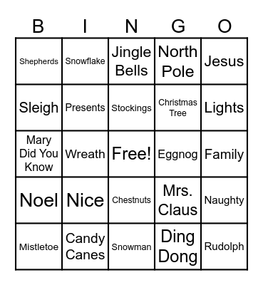 Christmas Bingo Card