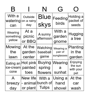 Spring Selfie Bingo Card