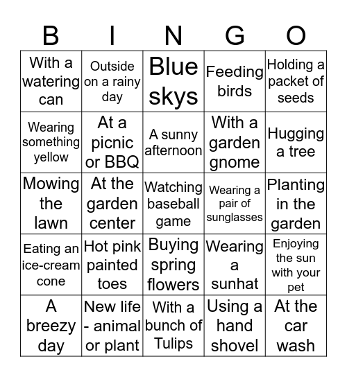 Spring Selfie Bingo Card