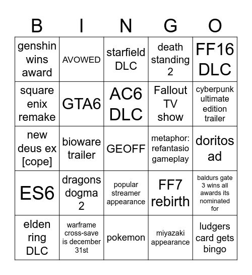 Untitled Bingo Card
