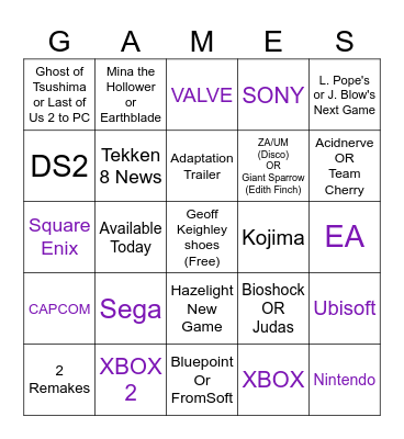 The Game Award Announcements - 2024 Bingo Card