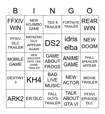 Untitled Bingo Card