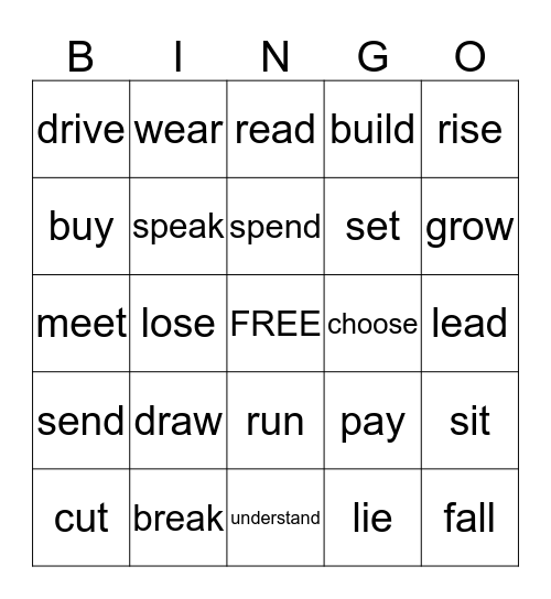Irregular Past Tense Bingo Card