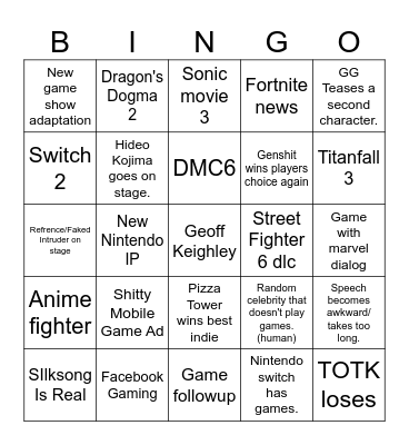 Game Awards 202peev2 Bingo Card