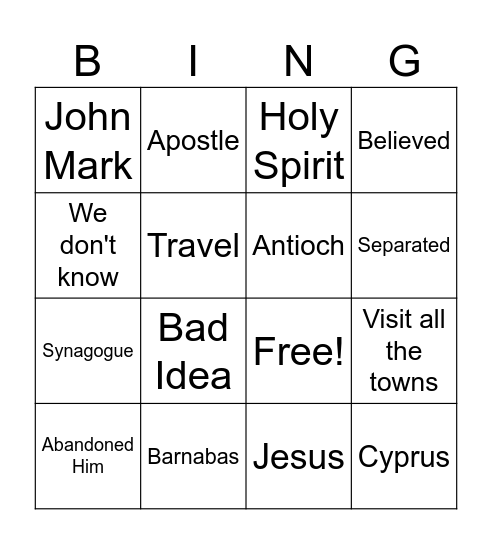 Paul and Barnabas Bingo Card
